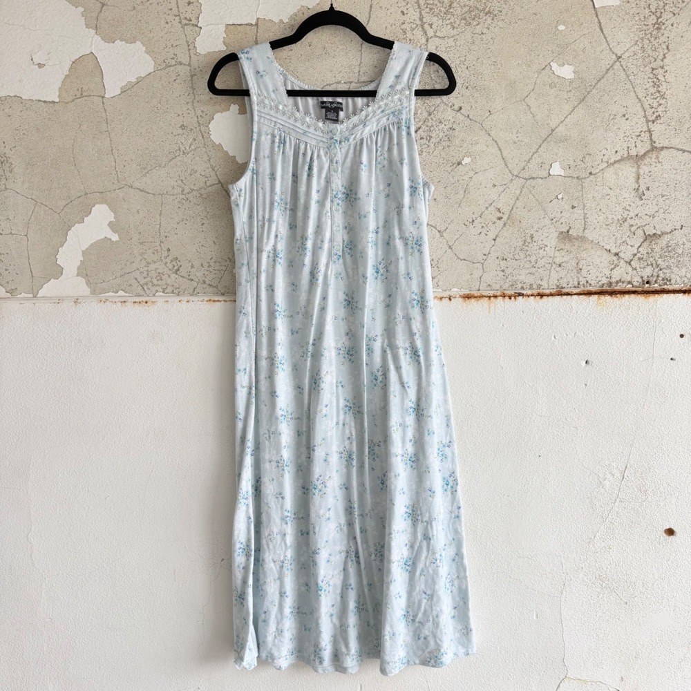 Earth Angels Nightgown Sleep Dress Floral Lace Trim Sleeveless Midi Chemise S